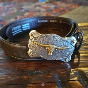 Boys Nocona Western Belt With Longhorn Buckle SZ 26 NWOT